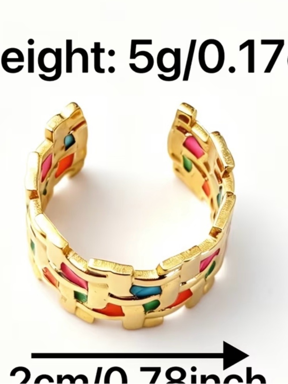 Gold-Tone Multicolor Enamel Wide Link Ring - Picture 4 of 4